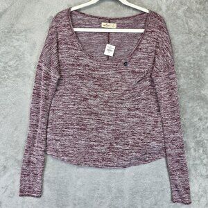 Hollister Top Womens Small Maroon Heathered Long Sleeve Scoop Neck Soft Knit